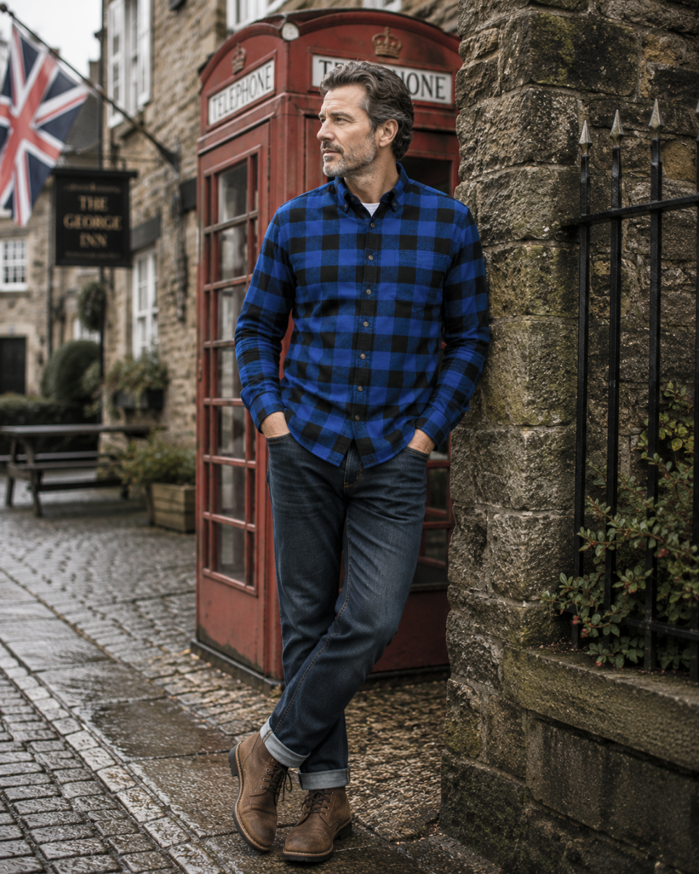 Mens Tartan Check Shirts Lumberjack Flannel Style by Janeo British Apparel. Queen Royal Blue - Image 2