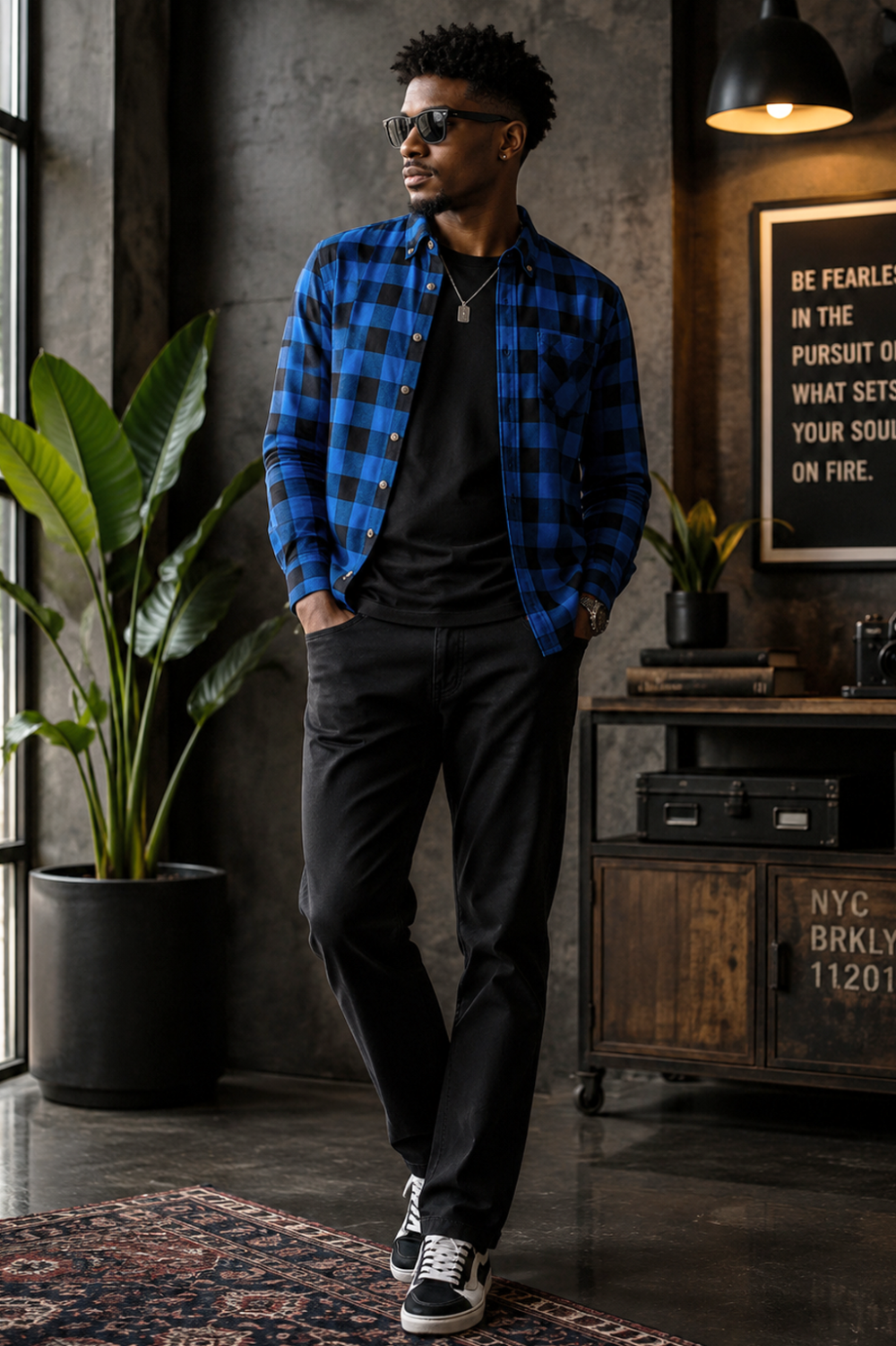 Mens Tartan Check Shirts Lumberjack Flannel Style by Janeo British Apparel. Queen Royal Blue - Image 3