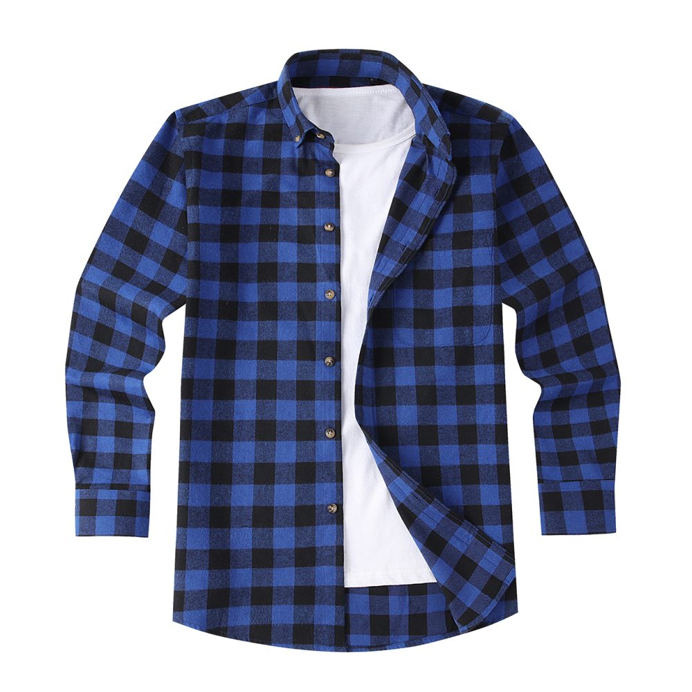 Mens Tartan Check Shirts Lumberjack Flannel Style by Janeo British Apparel. Queen Royal Blue - Image 4