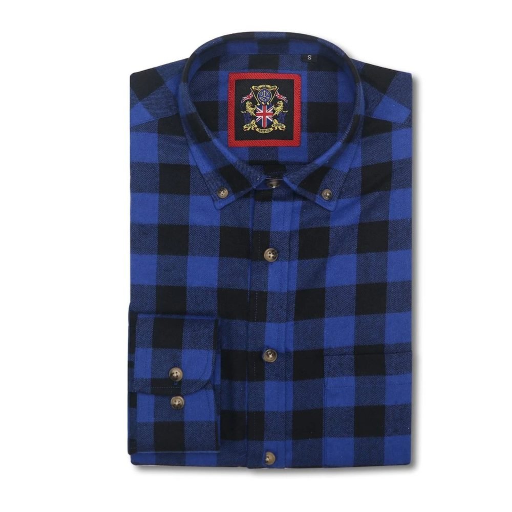 Mens Tartan Check Shirts Lumberjack Flannel Style by Janeo British Apparel. Queen Royal Blue - Image 6