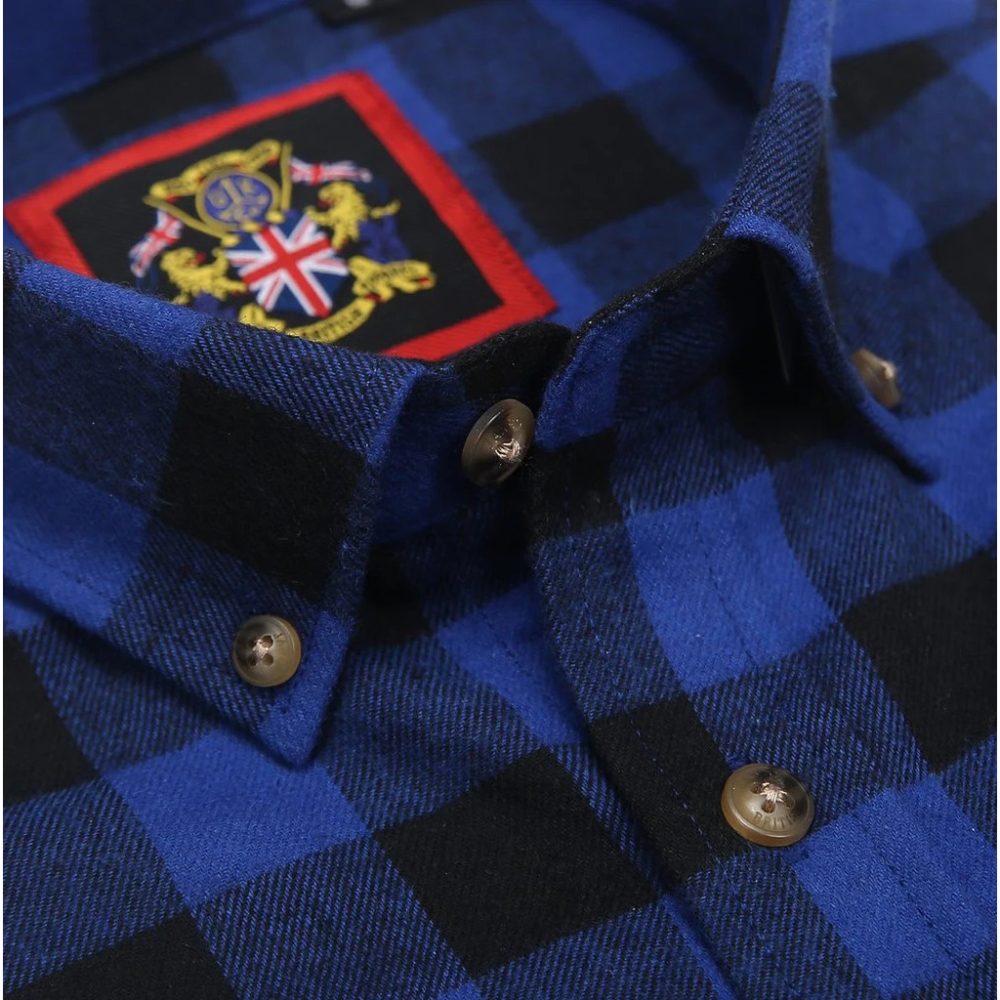 Mens Tartan Check Shirts Lumberjack Flannel Style by Janeo British Apparel. Queen Royal Blue - Image 7