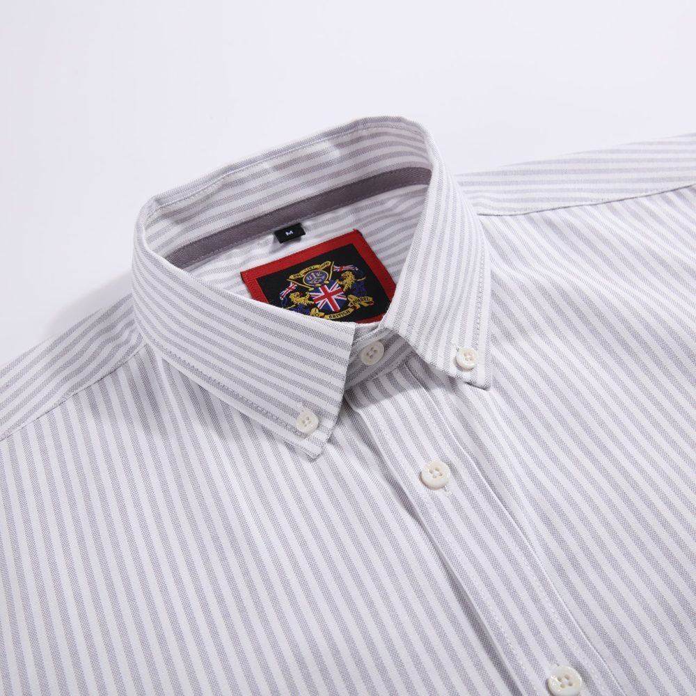 Cool Grey - Mens Long Sleeve Stripe Oxford Shirt. The Kensington Button Down Collar & Pocket. Authentic Oxford Fabric - Image 8