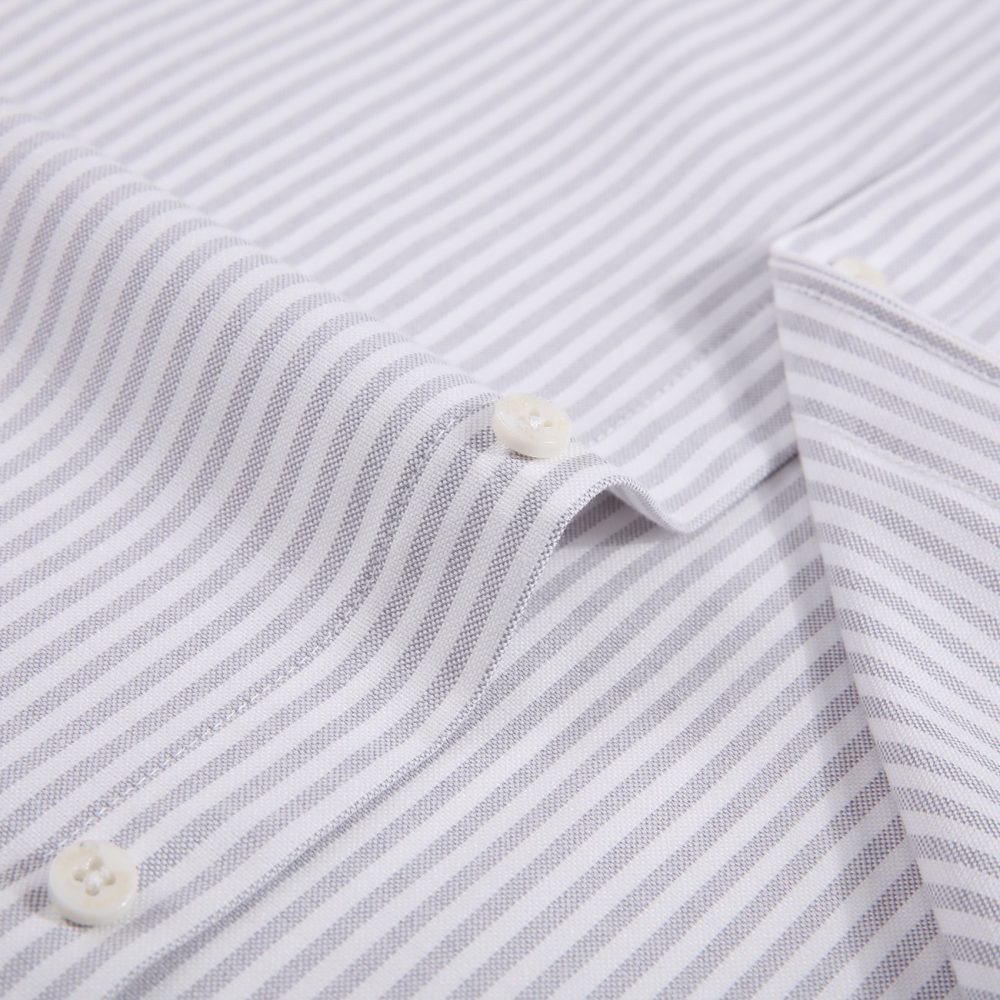 Cool Grey - Mens Long Sleeve Stripe Oxford Shirt. The Kensington Button Down Collar & Pocket. Authentic Oxford Fabric - Image 9