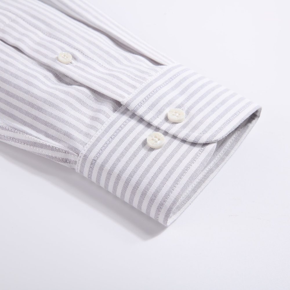 Cool Grey - Mens Long Sleeve Stripe Oxford Shirt. The Kensington Button Down Collar & Pocket. Authentic Oxford Fabric - Image 10