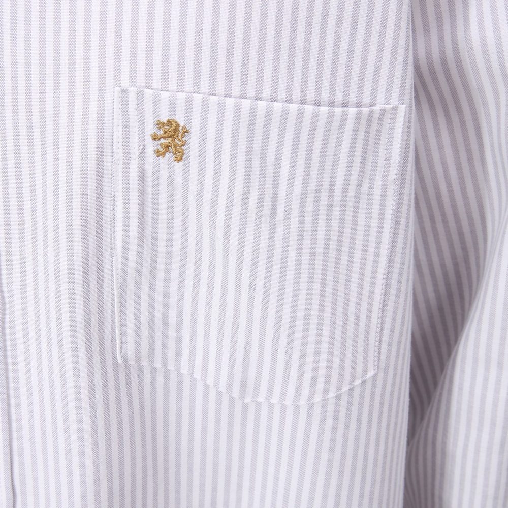 Cool Grey - Mens Long Sleeve Stripe Oxford Shirt. The Kensington Button Down Collar & Pocket. Authentic Oxford Fabric - Image 6