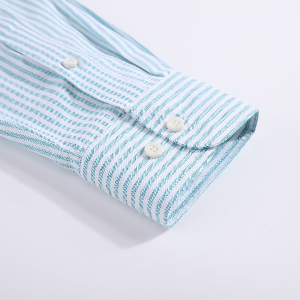 Paris Mint - Mens Long Sleeve Stripe Oxford Shirt. The Kensington Button Down Collar & Pocket. Authentic Oxford Fabric - Image 9