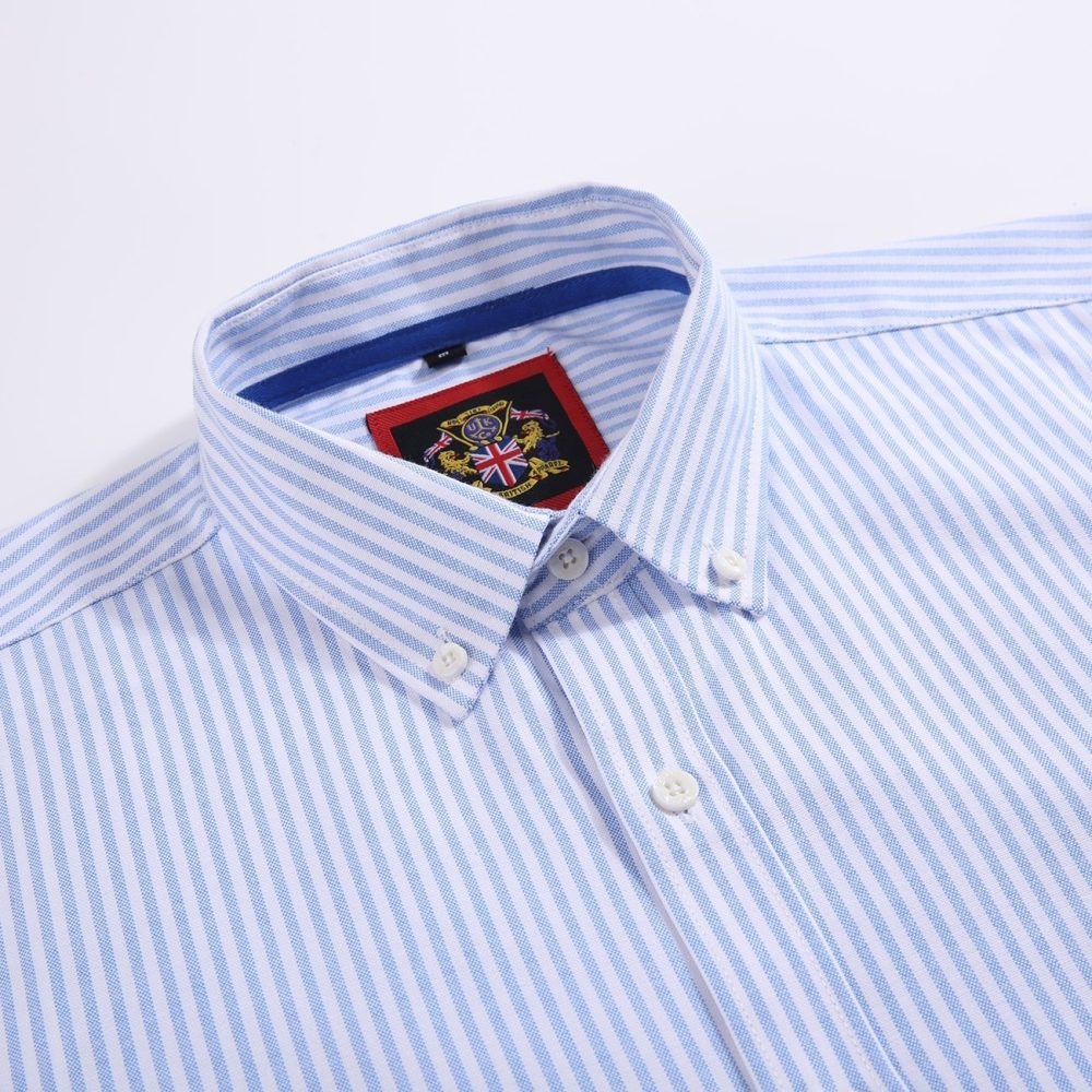 Jordy Sky Blue - Mens Long Sleeve Stripe Oxford Shirt. The Kensington Button Down Collar & Pocket. Authentic Oxford Fabric - Image 8