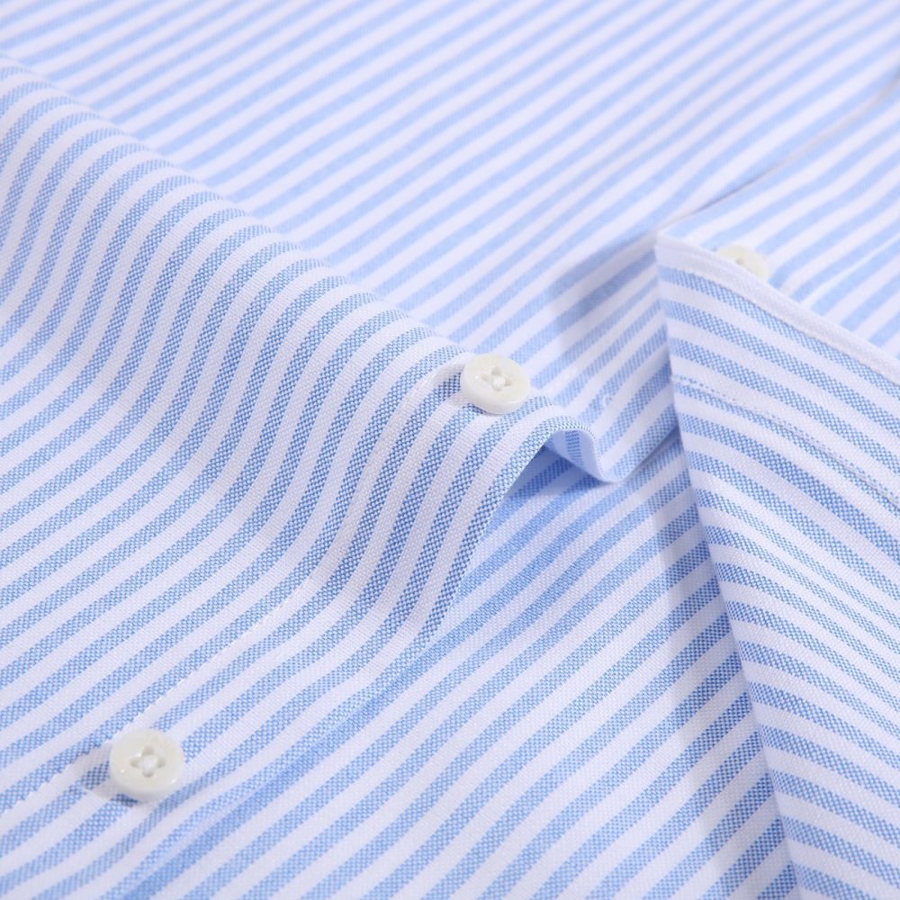 Jordy Sky Blue - Mens Long Sleeve Stripe Oxford Shirt. The Kensington Button Down Collar & Pocket. Authentic Oxford Fabric - Image 9
