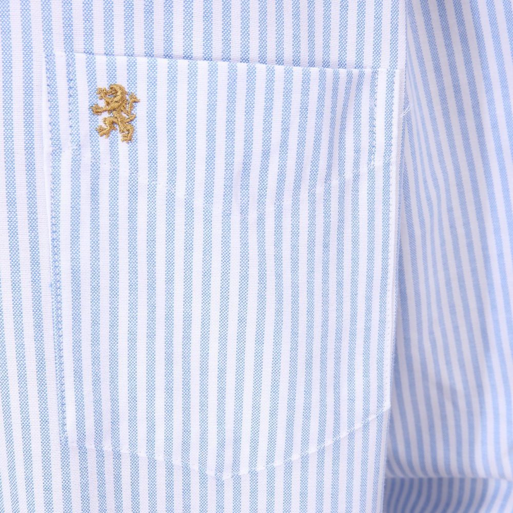 Jordy Sky Blue - Mens Long Sleeve Stripe Oxford Shirt. The Kensington Button Down Collar & Pocket. Authentic Oxford Fabric - Image 6
