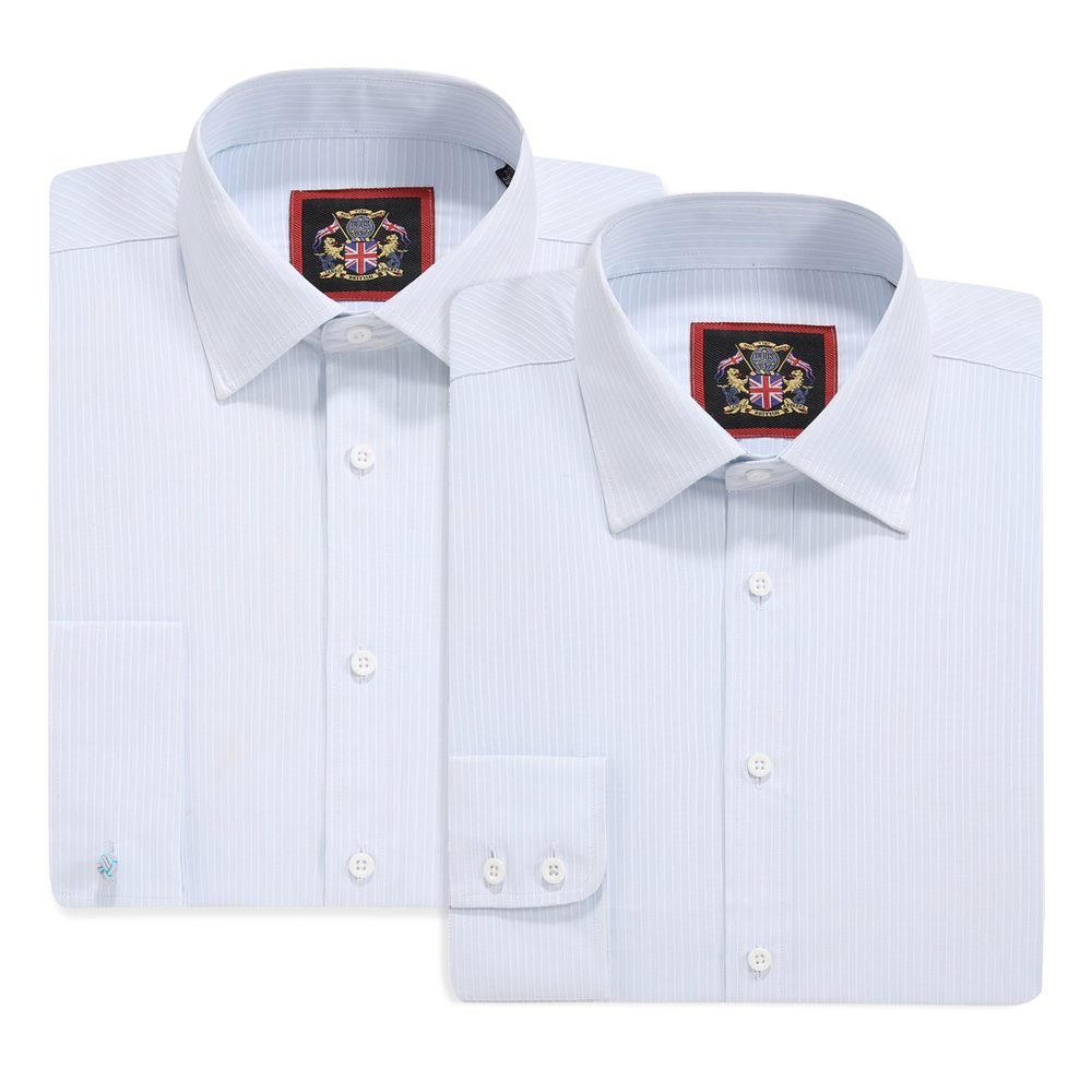 The Canterbury Self Stripe Mens Light Blue Shirt, Business Formal Dress Office Wedding, Single & Double Cuff Option. (Discontinued Style) - Image 4