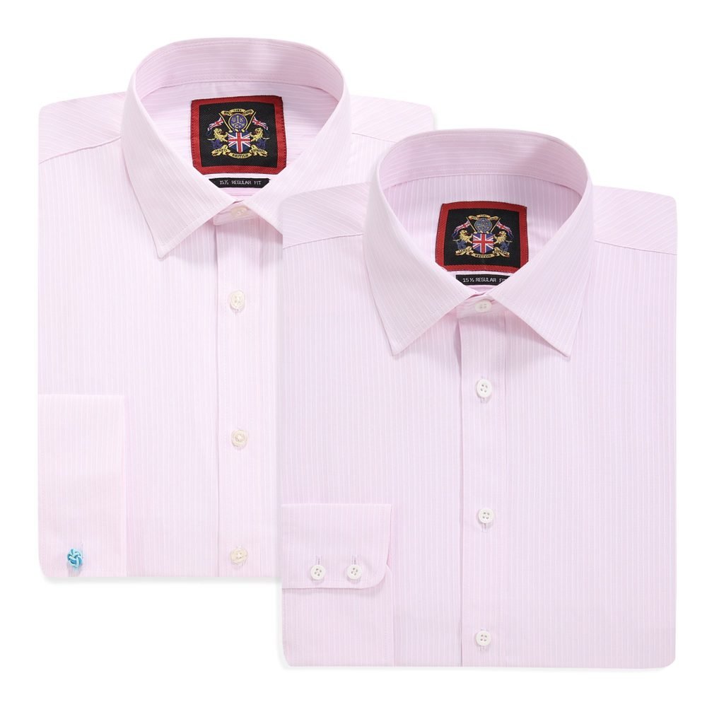The Canterbury Self Stripe Mens Pink Shirt, Business Formal Dress Office Wedding, Single & Double Cuff Option. (Discontinued Style) - Image 4