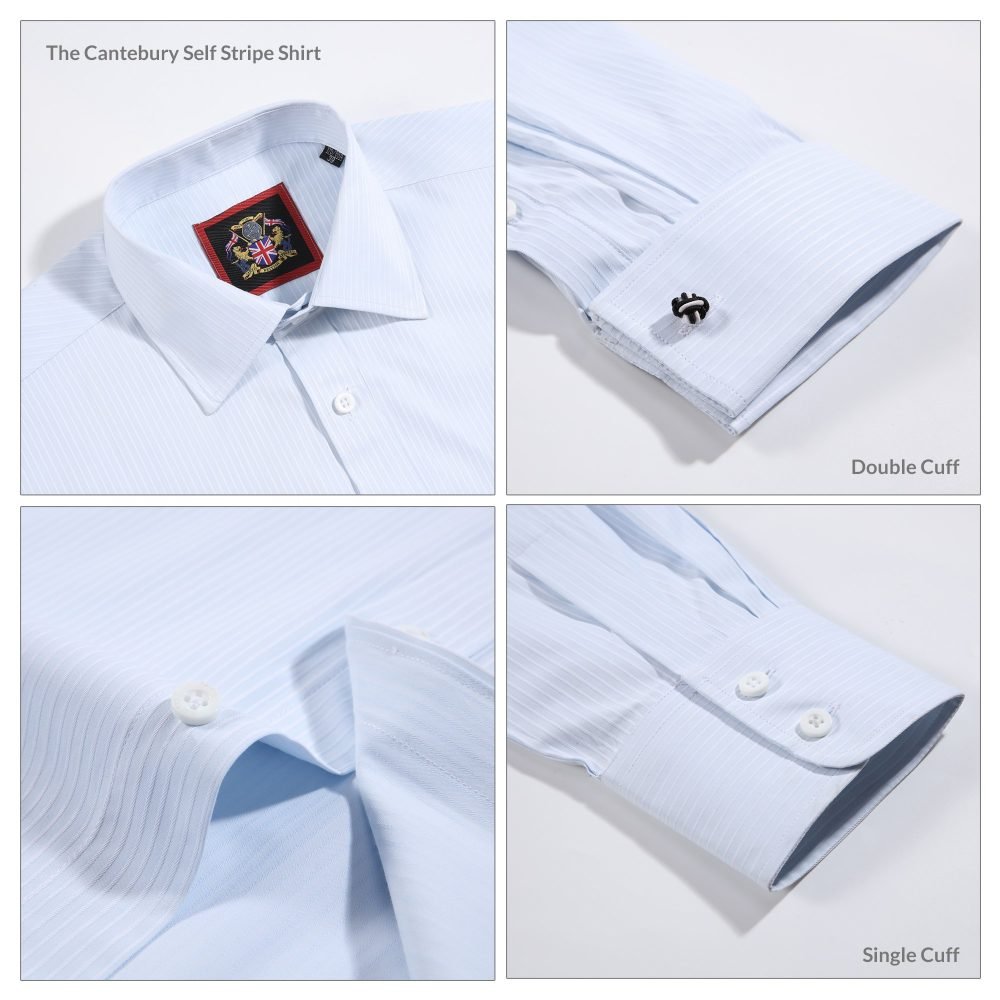 The Canterbury Self Stripe Mens Light Blue Shirt, Business Formal Dress Office Wedding, Single & Double Cuff Option. (Discontinued Style) - Image 8