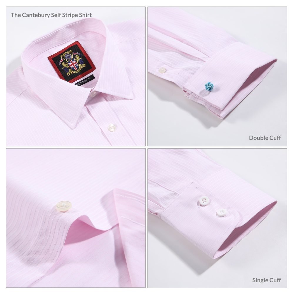 The Canterbury Self Stripe Mens Pink Shirt, Business Formal Dress Office Wedding, Single & Double Cuff Option. (Discontinued Style) - Image 5