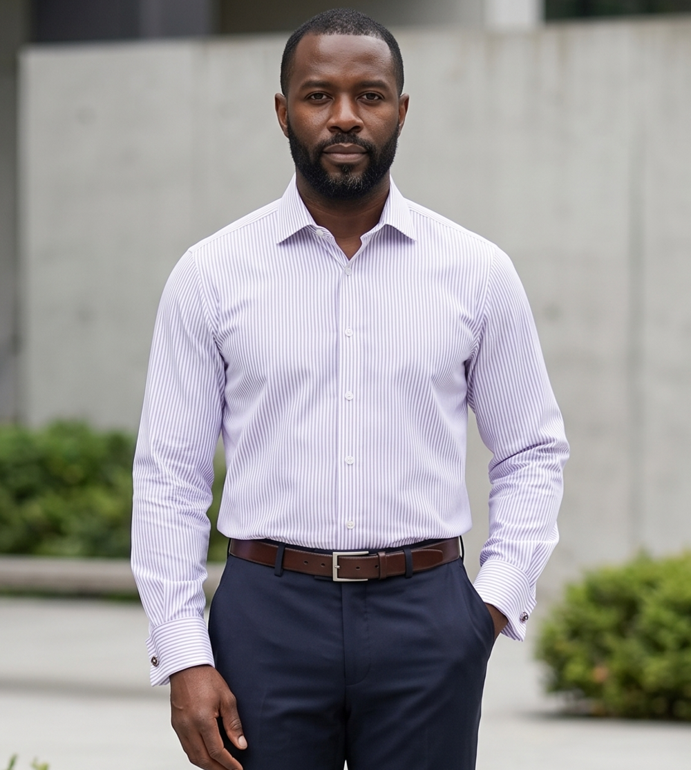 Windsor Fine Stripe Formal Shirt, Double & Single Cuff Long Sleeve, Traditional Tailoring, Casual, Special Occasion. Lavender - Image 3