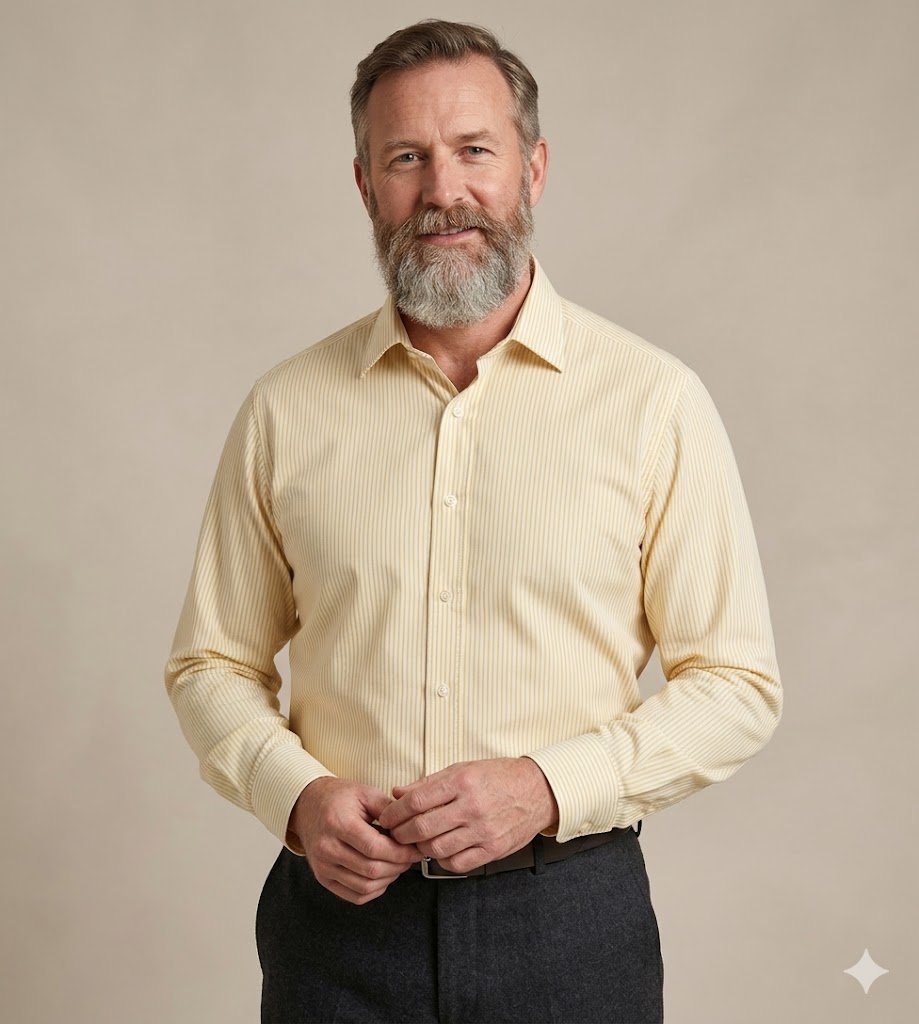 Windsor Fine Stripe Formal Shirt, Single Cuff Long Sleeve, Traditional Tailoring, Casual, Special Occasion. Lemon - Image 3
