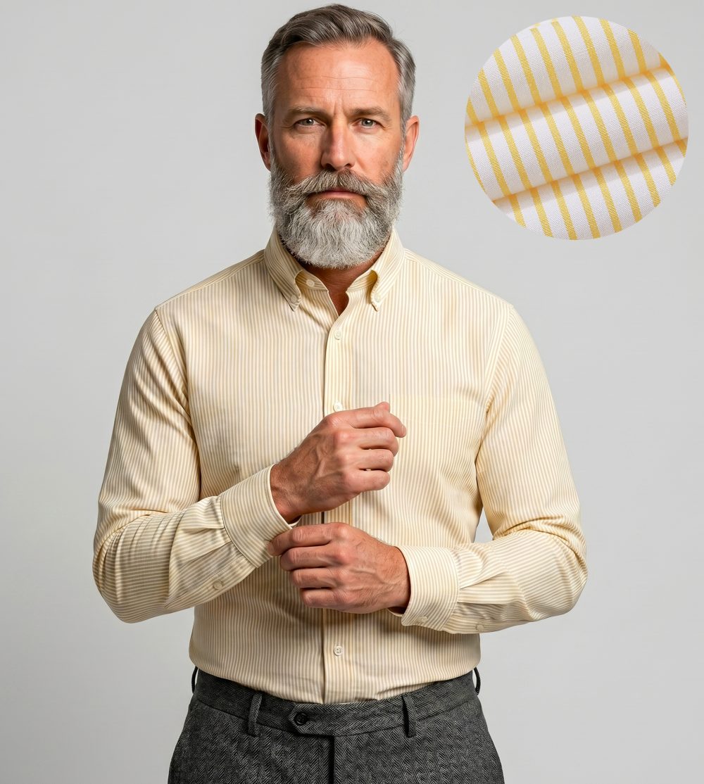 Windsor Fine Stripe Formal Shirt, Single Cuff Long Sleeve, Traditional Tailoring, Casual, Special Occasion. Lemon - Image 1