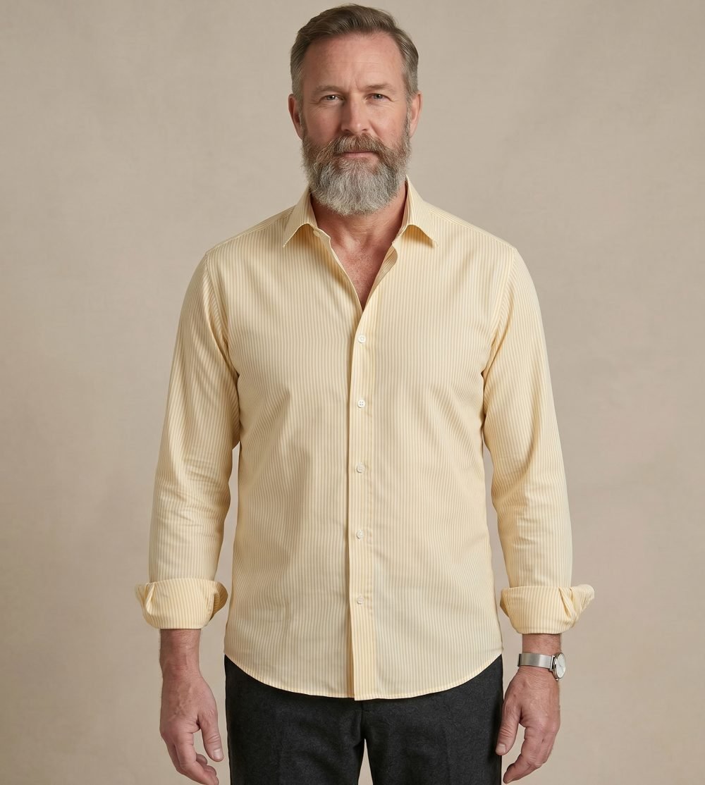 Windsor Fine Stripe Formal Shirt, Single Cuff Long Sleeve, Traditional Tailoring, Casual, Special Occasion. Lemon - Image 5