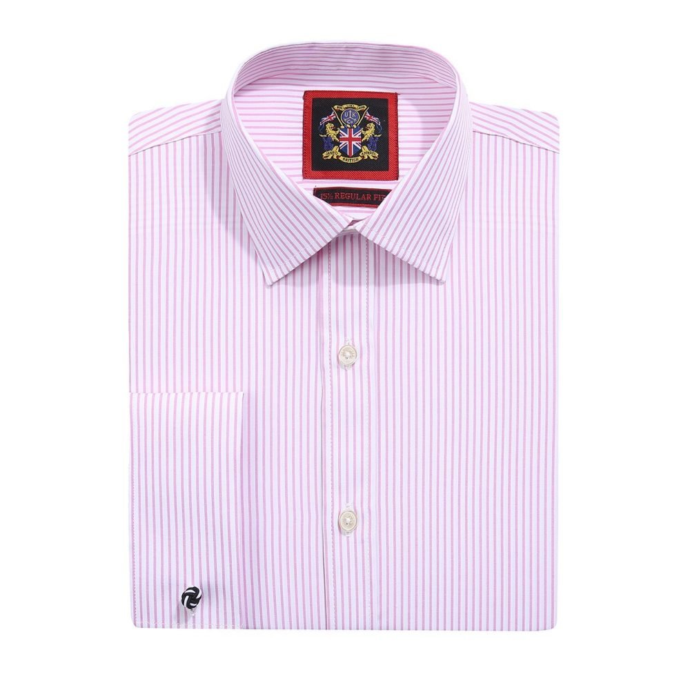 Windsor Fine Stripe Formal Shirt, Double & Single Cuff Long Sleeve, Traditional Tailoring, Casual, Special Occasion. Pink - Image 7