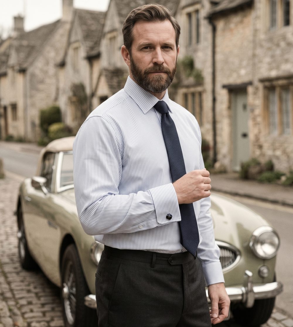 Windsor Fine Stripe Formal Shirt, Double & Single Cuff Long Sleeve, Traditional Tailoring, Casual, Special Occasion. Grey - Image 3