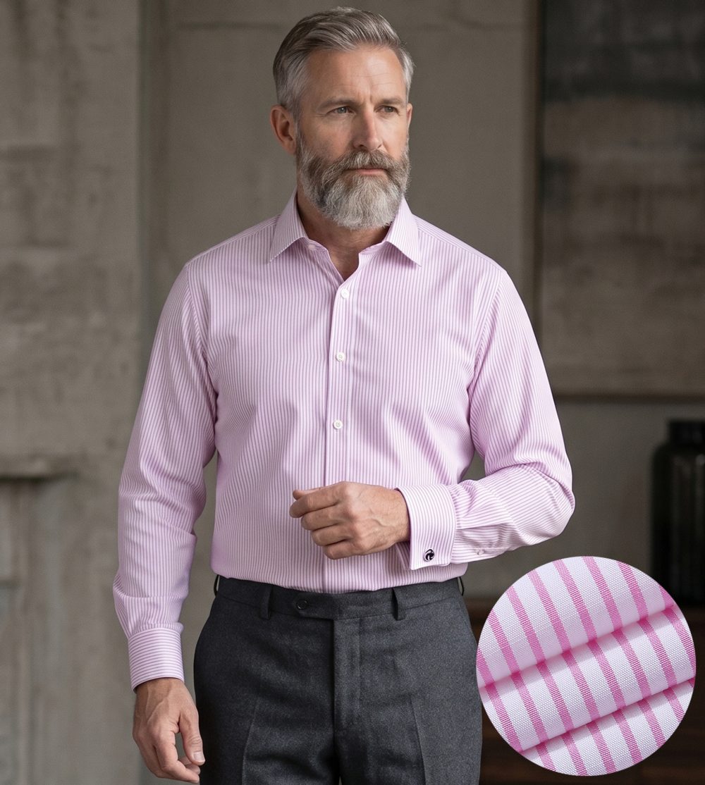 Windsor Fine Stripe Formal Shirt, Double & Single Cuff Long Sleeve, Traditional Tailoring, Casual, Special Occasion. Pink - Image 1