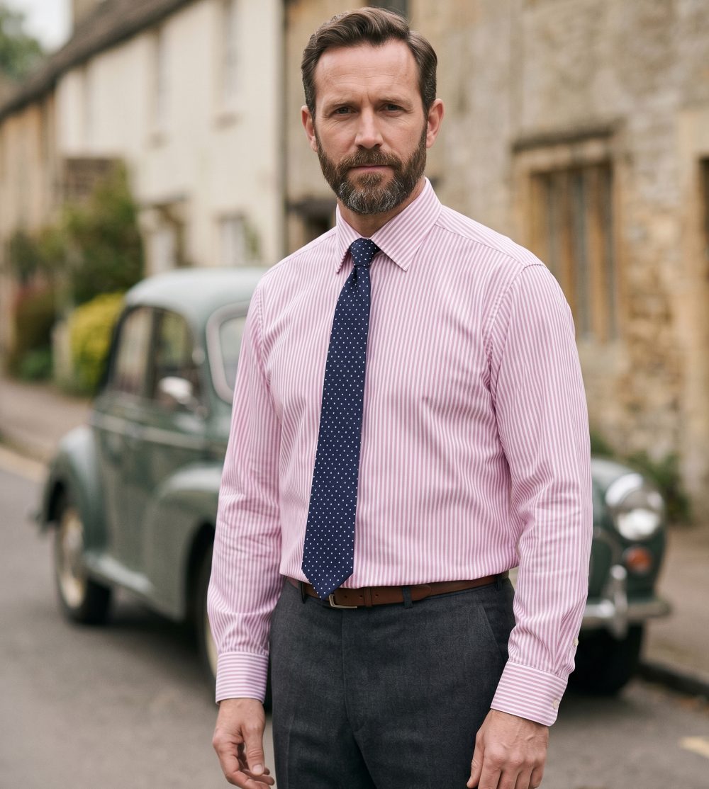 Windsor Fine Stripe Formal Shirt, Double & Single Cuff Long Sleeve, Traditional Tailoring, Casual, Special Occasion. Pink - Image 2
