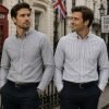 Twin Pack of Plain & Strips Shirts, The English Oxford Mens Long Sleeve Shirt, Button Down Collar & Pocket. Cool Grey - Thumbnail Image 2