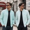 Twin Pack of Plain & Strips Shirts, The English Oxford Mens Long Sleeve Shirt, Button Down Collar & Pocket. Paris Mint - Thumbnail Image 1