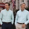 Twin Pack of Plain & Strips Shirts, The English Oxford Mens Long Sleeve Shirt, Button Down Collar & Pocket. Paris Mint - Thumbnail Image 3