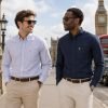 Twin Pack of Plain & Strips Shirts, The English Oxford Mens Long Sleeve Shirt, Button Down Collar & Pocket. Navy - Thumbnail Image 1