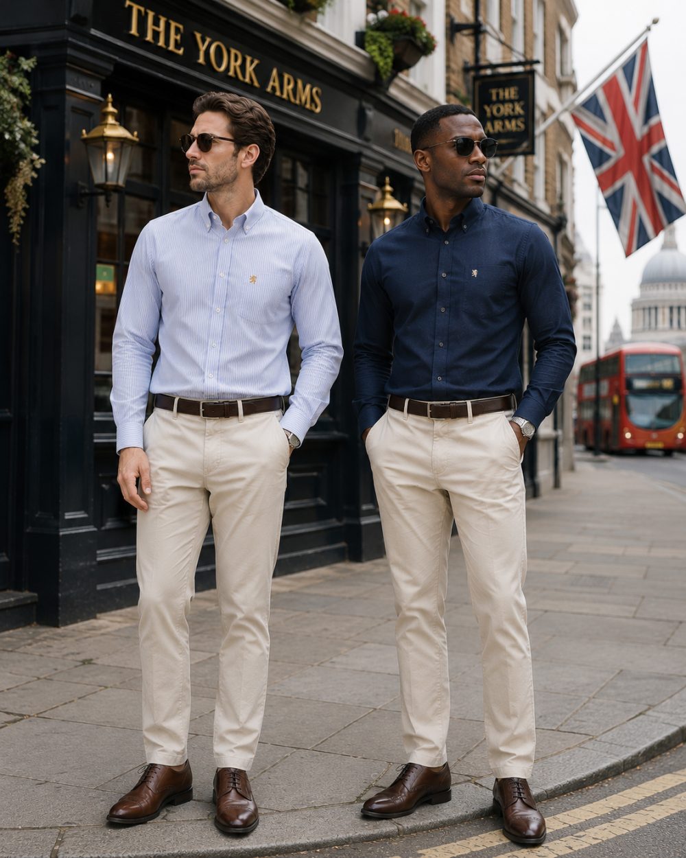 Twin Pack of Plain & Strips Shirts, The English Oxford Mens Long Sleeve Shirt, Button Down Collar & Pocket. Navy - Image 2