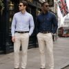 Twin Pack of Plain & Strips Shirts, The English Oxford Mens Long Sleeve Shirt, Button Down Collar & Pocket. Navy - Thumbnail Image 2
