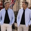 Twin Pack of Plain & Strips Shirts, The English Oxford Mens Long Sleeve Shirt, Button Down Collar & Pocket. Ocean Blue - Thumbnail Image 2