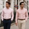 Twin Pack of Plain & Strips Shirts, The English Oxford Mens Long Sleeve Shirt, Button Down Collar & Pocket. Somerset Peachy Peach - Thumbnail Image 1