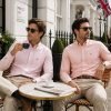 Twin Pack of Plain & Strips Shirts, The English Oxford Mens Long Sleeve Shirt, Button Down Collar & Pocket. Somerset Peachy Peach - Thumbnail Image 2