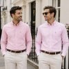 Twin Pack of Plain & Strips Shirts, The English Oxford Mens Long Sleeve Shirt, Button Down Collar & Pocket. Tickle Me Pink - Thumbnail Image 1