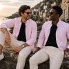 Twin Pack of Plain & Strips Shirts, The English Oxford Mens Long Sleeve Shirt, Button Down Collar & Pocket. Tickle Me Pink - Thumbnail Image 3