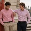 Twin Pack of Plain & Strips Shirts, The English Oxford Mens Long Sleeve Shirt, Button Down Collar & Pocket. Crayo'ola Red - Thumbnail Image 2