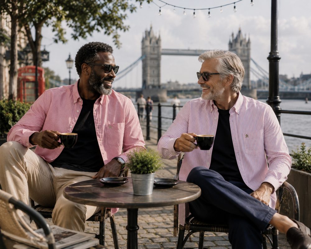 Twin Pack of Plain & Strips Shirts, The English Oxford Mens Long Sleeve Shirt, Button Down Collar & Pocket. Crayo'ola Red - Image 3