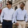 Twin Pack of Plain & Strips Shirts, The English Oxford Mens Long Sleeve Shirt, Button Down Collar & Pocket. Jordy Sky Blue - Thumbnail Image 2