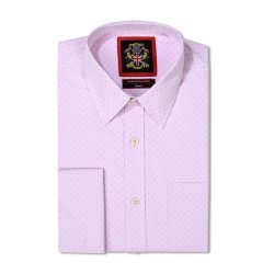 Mens Tailored Shirts Double Cuff with Cuffilinks, Dress Shirts for Office, Formal or Wedding Attire.Elegant Jacquard Weave. Pastel Pink. (Discontinued Style, Very Limited Stocks, On Sale Great Buy)