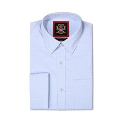 Mens Tailored Shirts Double Cuff with Cuffilinks, Dress Shirts for Office, Formal or Wedding Attire.Elegant Jacquard Weave. Sky Pastel Blue. (Discontinued Style, Very Limited Stocks, On Sale Great Buy)