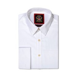 Mens Tailored Shirts Double Cuff with Cuffilinks, Dress Shirts for Office, Formal or Wedding Attire.Elegant Jacquard Weave. White. (Discontinued Style, Very Limited Stocks, On Sale Great Buy)