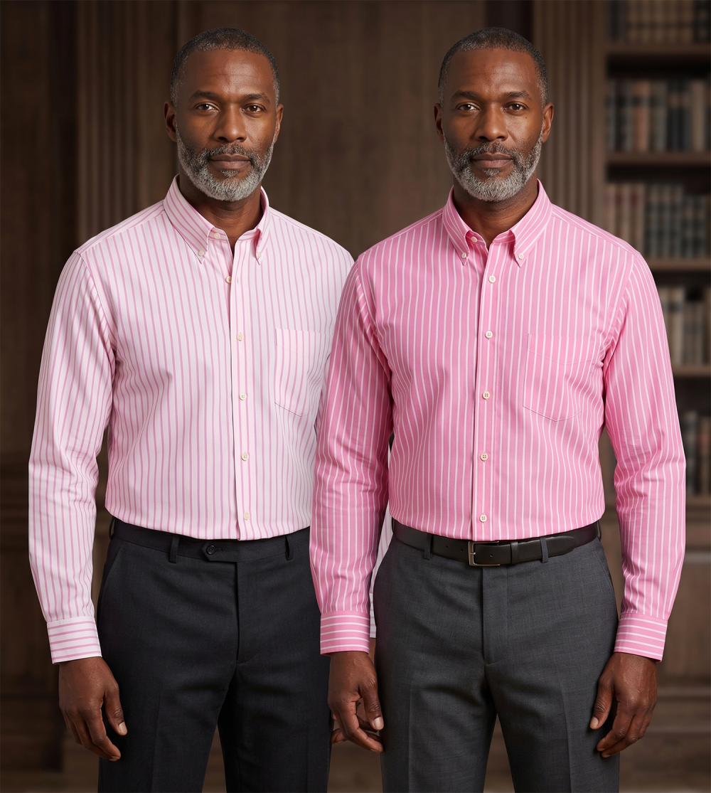 The Elizabeth Stripes Shirts (Twin Pack), Mens Oxford Stripe Shirt Button Down Collar Office or Casual, Vintage Pink - Image 1