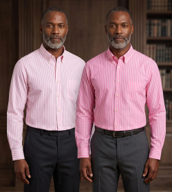The Elizabeth Stripes Shirts (Twin Pack), Mens Oxford Stripe Shirt Button Down Collar Office or Casual, Vintage Pink