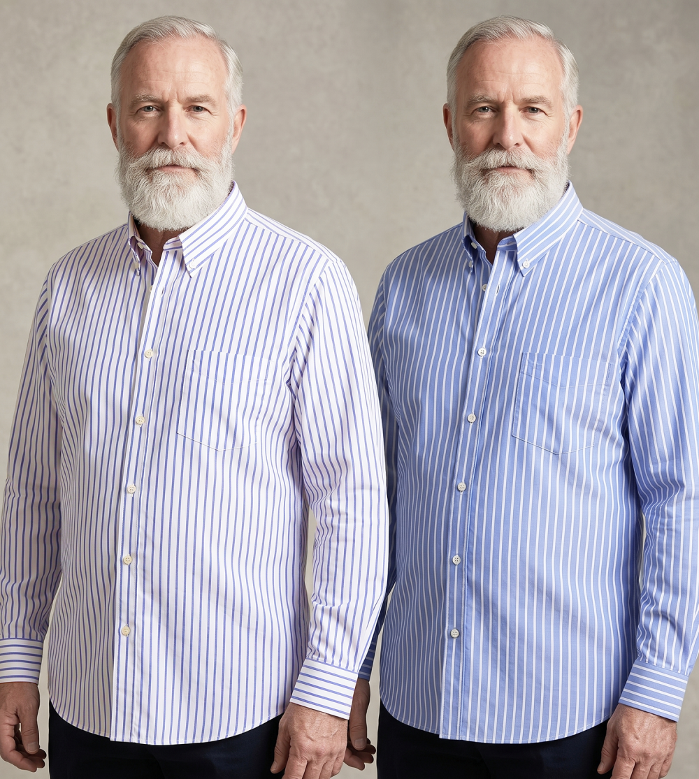 The Elizabeth Stripes Shirts (Twin Pack), Mens Oxford Stripe Shirt Button Down Collar Office or Casual, Ocean Blue - Image 2