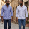 The Elizabeth Stripes Shirts, Mens Oxford Stripe Shirt Button Down Collar Office or Casual, (Denim Blue | Bold Stripe) - Thumbnail Image 4
