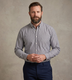 The Elizabeth Stripes Shirts, Mens Oxford Stripe Shirt Button Down Collar Office or Casual, (City Grey | Bold Stripe)