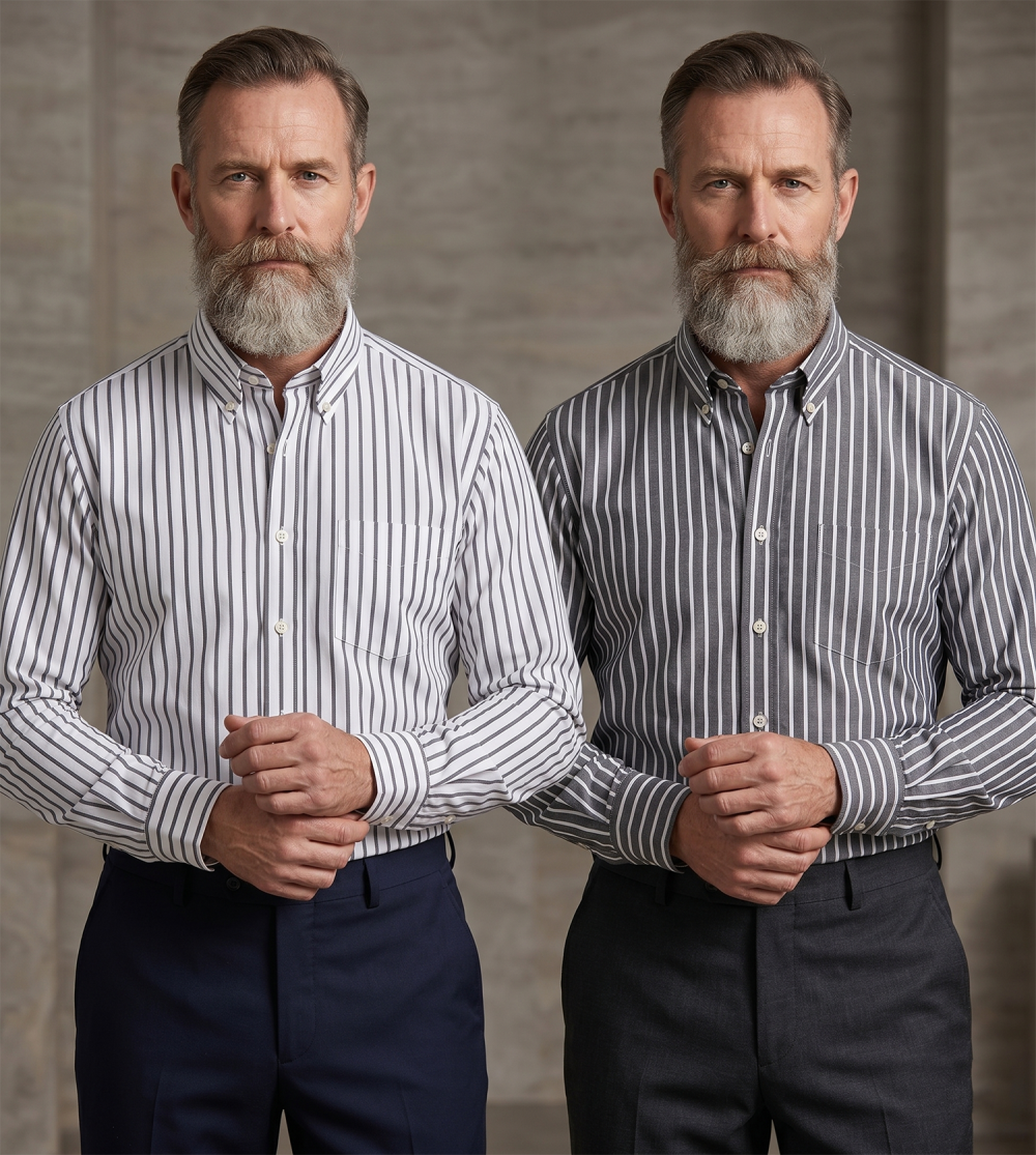 The Elizabeth Stripes Shirts (Twin Pack), Mens Oxford Stripe Shirt Button Down Collar Office or Casual, City Grey - Image 1