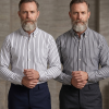 The Elizabeth Stripes Shirts (Twin Pack), Mens Oxford Stripe Shirt Button Down Collar Office or Casual, City Grey - Thumbnail Image 1