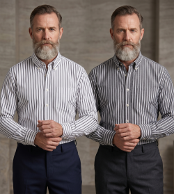 The Elizabeth Stripes Shirts (Twin Pack), Mens Oxford Stripe Shirt Button Down Collar Office or Casual, City Grey